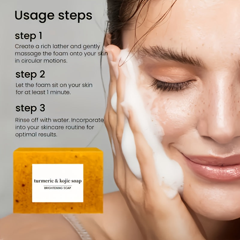 3-Pack Turmeric & Kojic Acid Soap Set with Soap Stand & Towel - Natural Brightening & Antioxidant-Rich Gel Formula for Deep Cleansing, Sensitive Light Beige Care, pH Balancing, Body & Face Use - Suitable for All Light Beige T