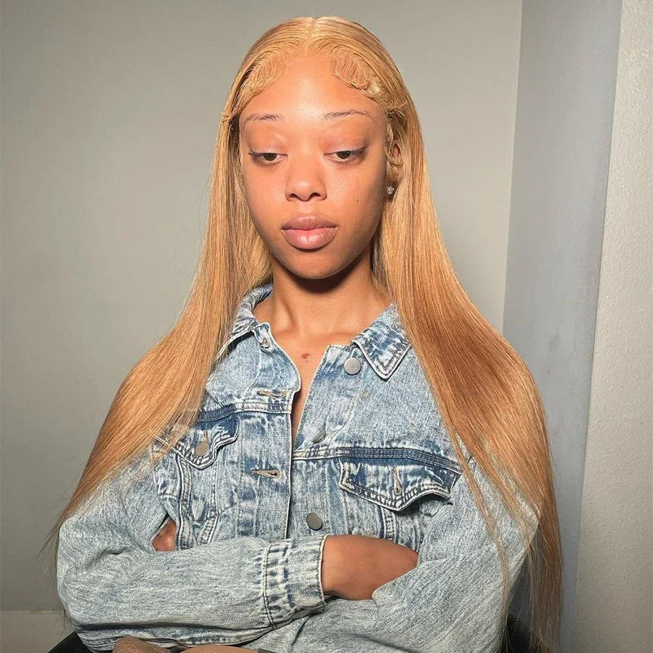 13x6 Honey Blonde HD Transparent Lace Front Wigs Human Hair #27 Colored Brazilian Bone Straight Lace Frontal Human Hair Wigs