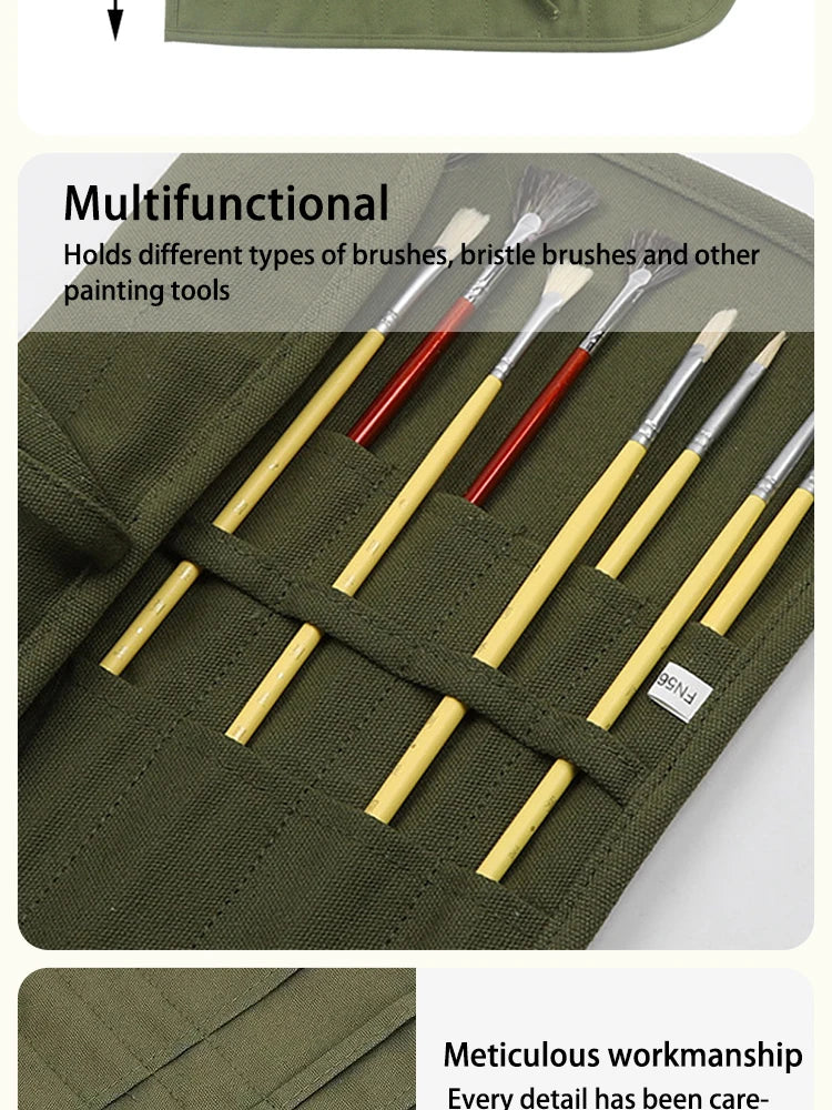Painting Brushes Canvas Storage Bag, 22 Slots Watercolour and Gouache Brushes Calligraphy Brushes Storage Bag, Roll up Pen Bag