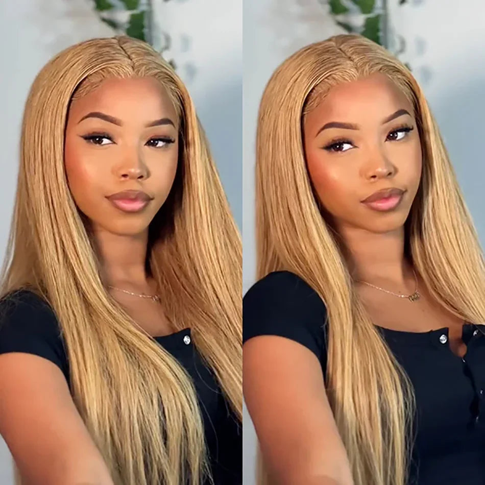 13x6 Honey Blonde HD Transparent Lace Front Wigs Human Hair #27 Colored Brazilian Bone Straight Lace Frontal Human Hair Wigs