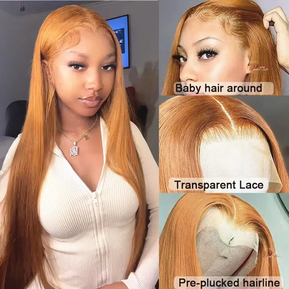 13x6 Honey Blonde HD Transparent Lace Front Wigs Human Hair #27 Colored Brazilian Bone Straight Lace Frontal Human Hair Wigs