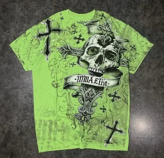 Harajuku Retro Casual Summer T shirt Female Hip Hop Elite Aesthetic Skull Pattern T shirt Gothic Cross Shirt For Men And Women