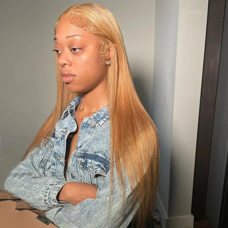 13x6 Honey Blonde HD Transparent Lace Front Wigs Human Hair #27 Colored Brazilian Bone Straight Lace Frontal Human Hair Wigs