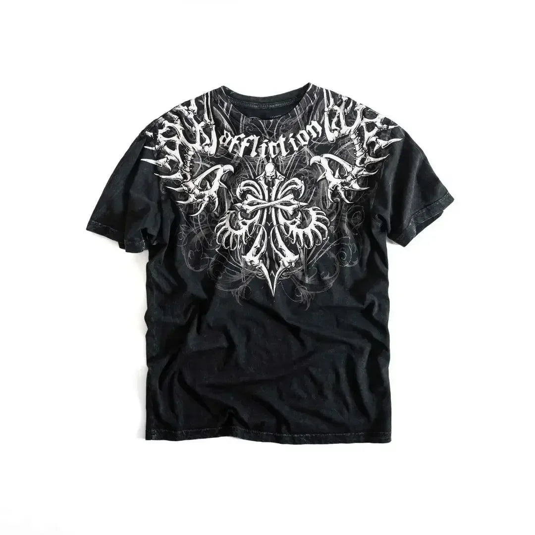 Harajuku Retro Casual Summer T shirt Female Hip Hop Elite Aesthetic Skull Pattern T shirt Gothic Cross Shirt For Men And Women