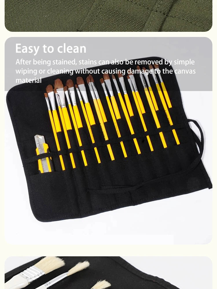 Painting Brushes Canvas Storage Bag, 22 Slots Watercolour and Gouache Brushes Calligraphy Brushes Storage Bag, Roll up Pen Bag