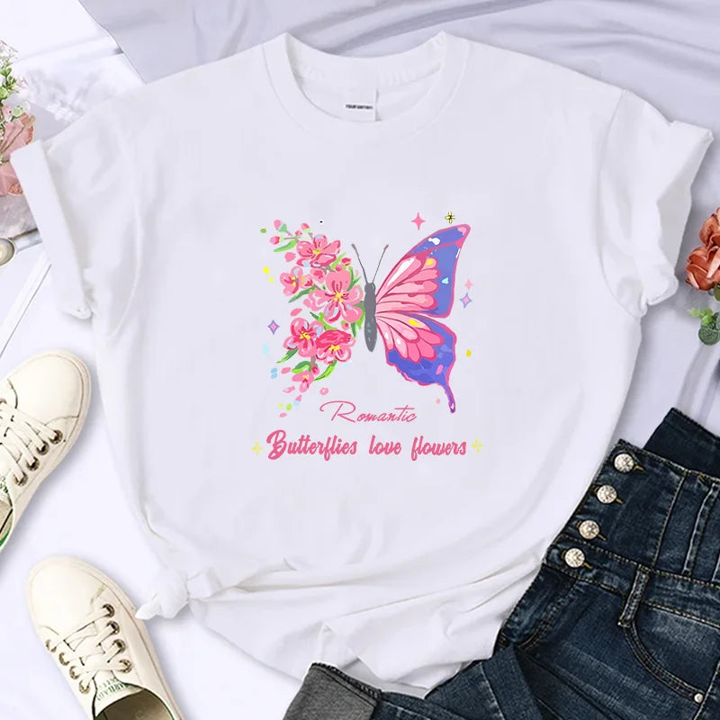 ButterWomen's T Shirt Letter Printed Daily Blouse Tops Summer Classic Style Short Sleeve Female