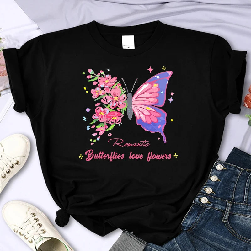 ButterWomen's T Shirt Letter Printed Daily Blouse Tops Summer Classic Style Short Sleeve Female