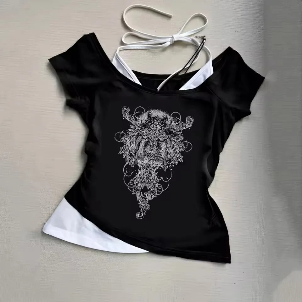 Y2k Aesthetic pattern Vintage Basic Tees Ladies Clothes Retro Graphic Top Short Sleeve Casual T Shirt for Women Millennium style