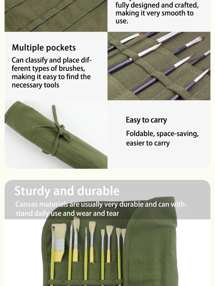 Painting Brushes Canvas Storage Bag, 22 Slots Watercolour and Gouache Brushes Calligraphy Brushes Storage Bag, Roll up Pen Bag