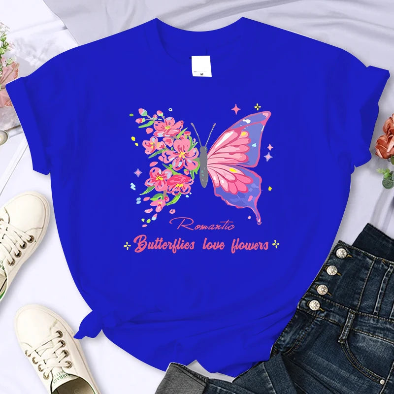 ButterWomen's T Shirt Letter Printed Daily Blouse Tops Summer Classic Style Short Sleeve Female