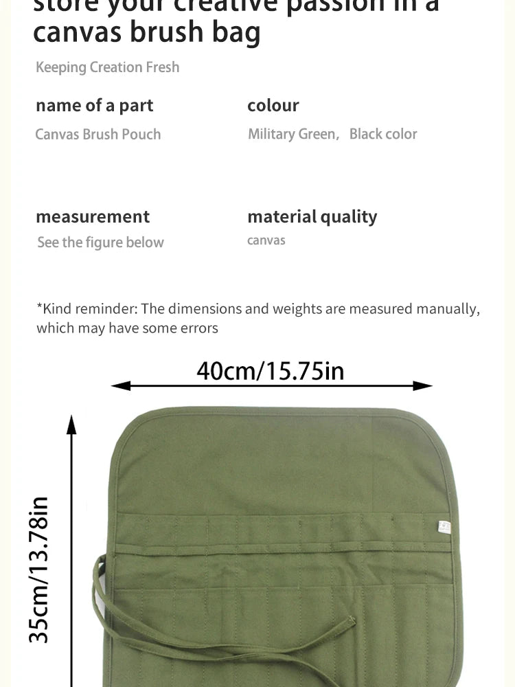 Painting Brushes Canvas Storage Bag, 22 Slots Watercolour and Gouache Brushes Calligraphy Brushes Storage Bag, Roll up Pen Bag