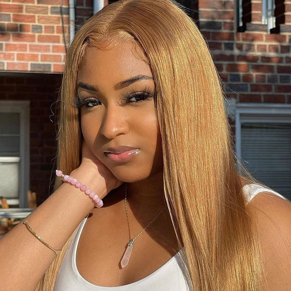 13x6 Honey Blonde HD Transparent Lace Front Wigs Human Hair #27 Colored Brazilian Bone Straight Lace Frontal Human Hair Wigs