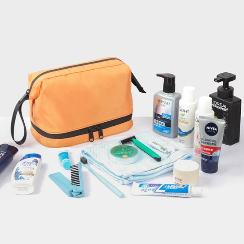Double Layer Men Large-capacity Toiletrie Bag Women Travel Cosmetic Makeup Kit Waterproof Dry and Wet Separation Storage Bags