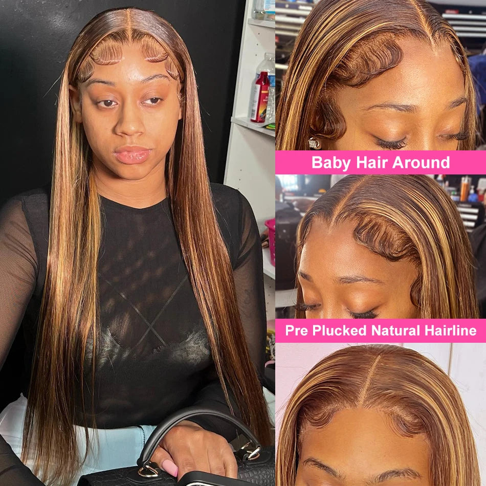 straight highlight wig human hair hd lace wig 13x6 human hair ombre honey blonde colored straight lace front wigs human hair