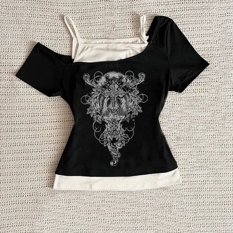 Y2k Aesthetic pattern Vintage Basic Tees Ladies Clothes Retro Graphic Top Short Sleeve Casual T Shirt for Women Millennium style