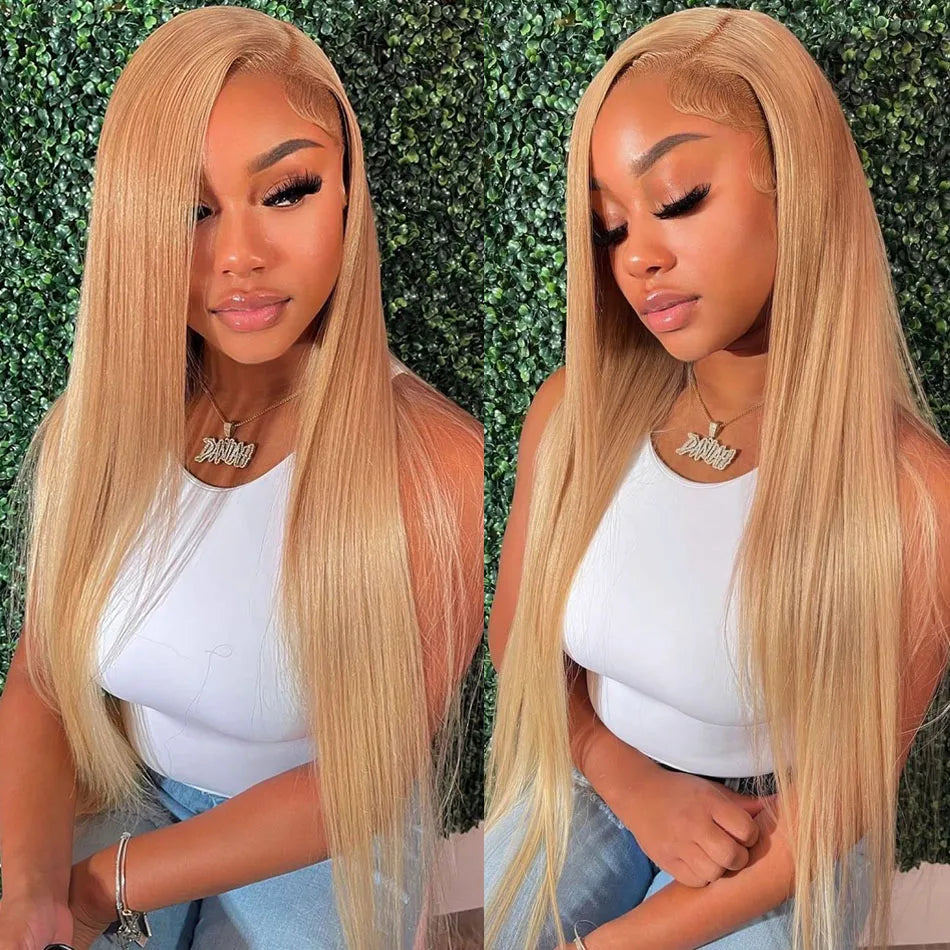 13x6 Honey Blonde HD Transparent Lace Front Wigs Human Hair #27 Colored Brazilian Bone Straight Lace Frontal Human Hair Wigs