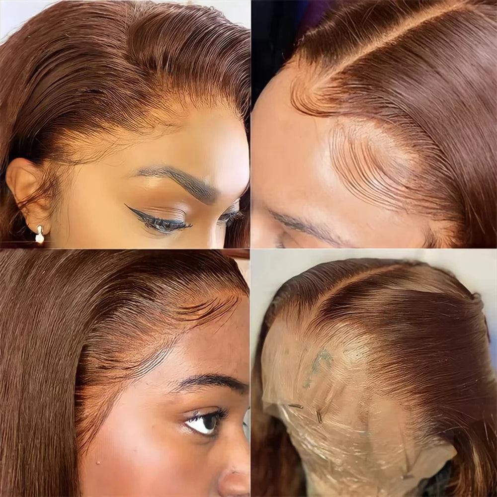 Bone Straight Chocolate Brown Lace Front Human Hair Wigs For Women Pre Plucked 13x4 13x6 Hd Transparent Colored Lace Frontal Wig