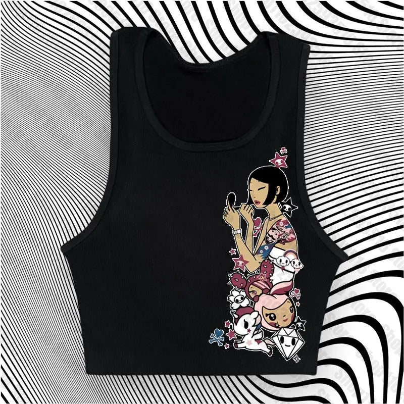 Graphic T Shirts Women's T-shirts 90s Clothes Vintage Crop Top Women Clothing Female Trashy Y2k 2000s Tops Harajuku Gothic Kpop