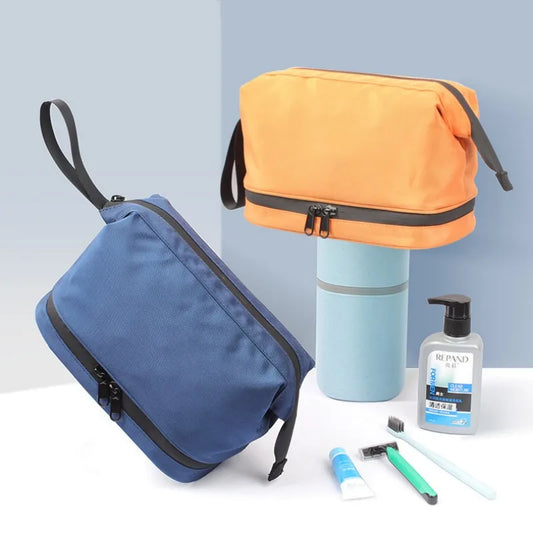 Double Layer Men Large-capacity Toiletrie Bag Women Travel Cosmetic Makeup Kit Waterproof Dry and Wet Separation Storage Bags