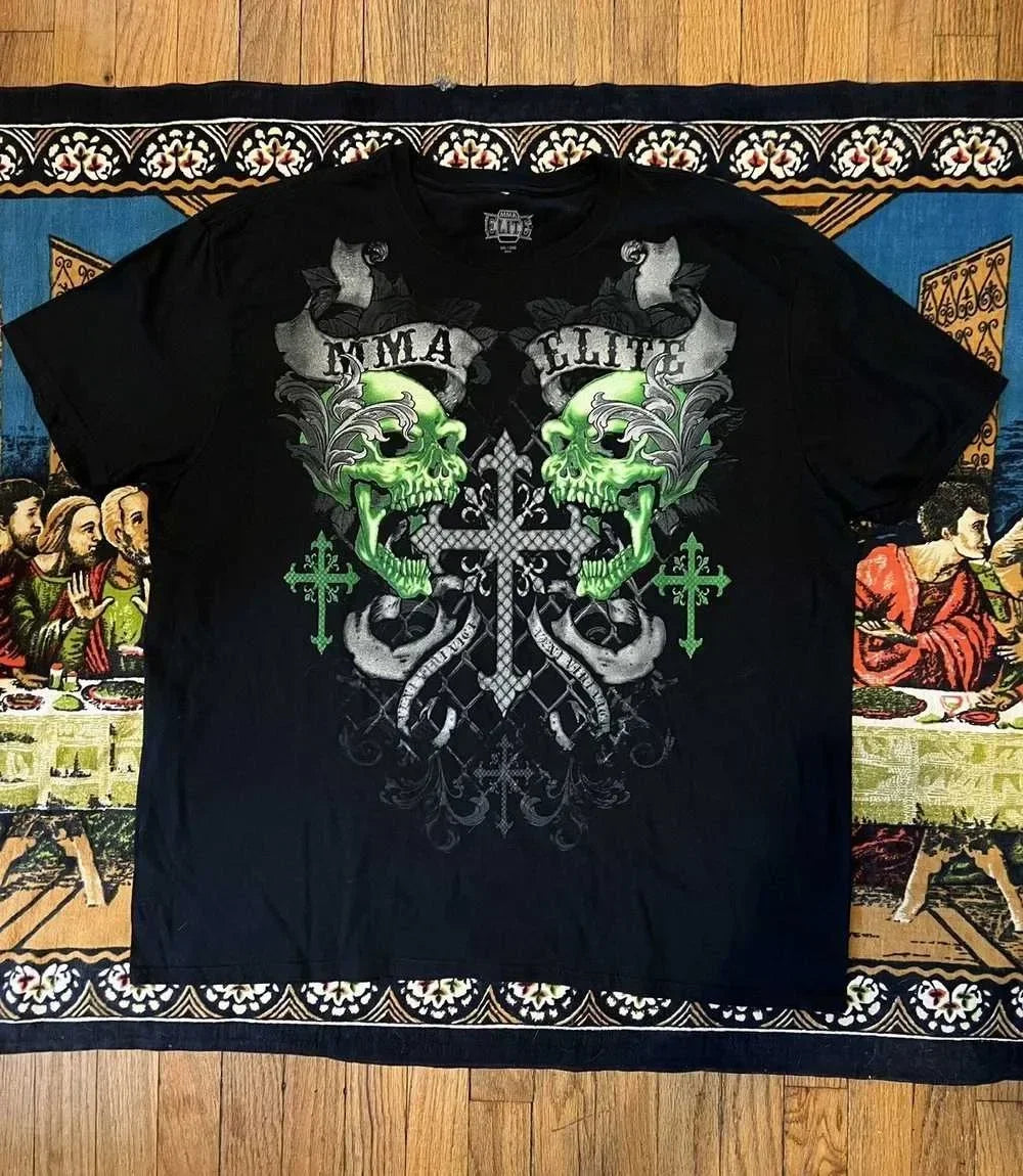 Harajuku Retro Casual Summer T shirt Female Hip Hop Elite Aesthetic Skull Pattern T shirt Gothic Cross Shirt For Men And Women