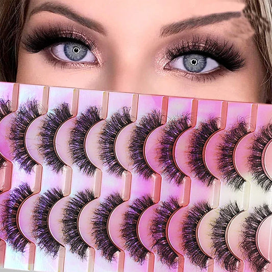 NEW False Eyelashes 10pairs Eyelashes 6D Mink Lashes Faux Mink Fluffy Lash Soft Full Thick Wispy Makeup Eyelashes Extension